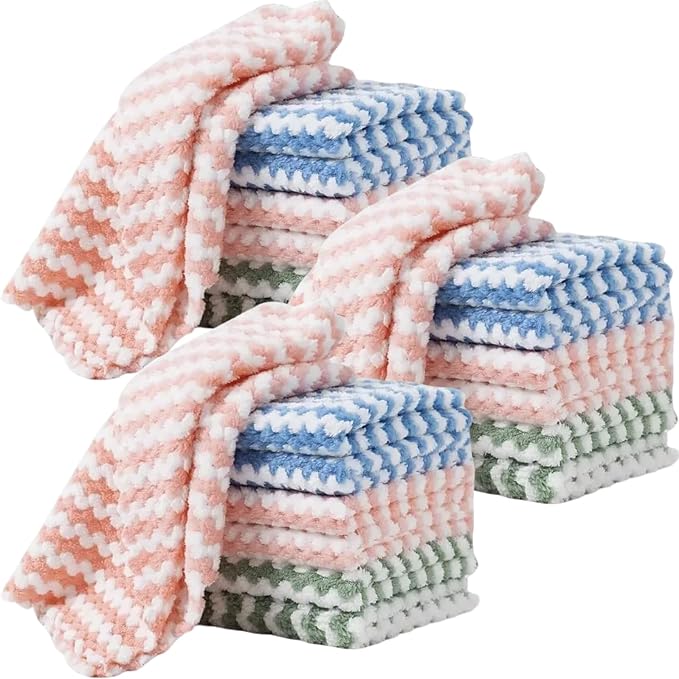 21 Pack Kitchen Towels Dish Towels Microfiber Cleaning Cloths – Ultra-Soft, Absorbent & Reusable 10" x 10" Lint Free Cloths Microfiber Cleaning Rags Reusable Washcloths for Furniture, Car, Tea, Bowl.