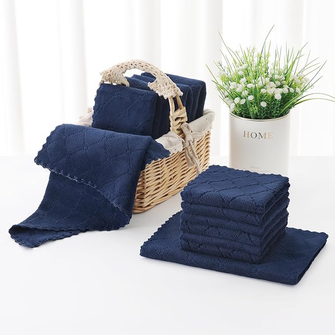 Homaxy Kitchen Towels and Dishcloths Set, 10 x 10 and 13 x 19 Inches, Set of 12 Super Soft and Absorbent Coral Velvet Kitchen Towels, No Lint and Nonstick Oil Fast Drying Dish Towel, Navy Blue