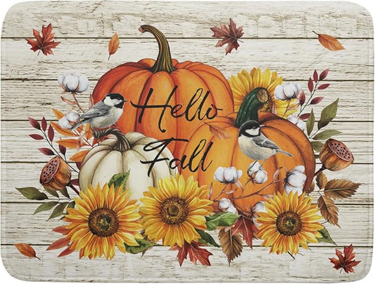 Hello Fall Dish Drying Mat Autumn Pumpkin Dish Drainer Rack Mats 18"x24" Fast Dry Microfiber Dish Drying Pad for Kitchen Countertop Table