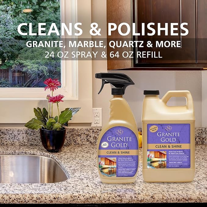 Granite Gold Clean and Shine Spray for Granite, Marble & Other Natural Stone & Quartz Surfaces, 1 x 64 Fl. Oz. & 2 x 24 Fl. Oz., 3-Pack