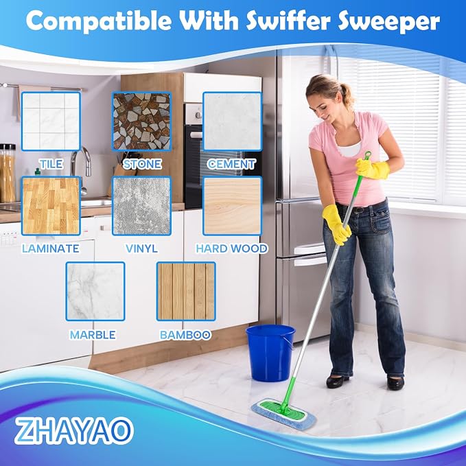 6 Pack Reusable Microfiber Mop Pads Compatible with Swiffer Sweeper, Dry Sweeping Cloths & Wet Mopping Cloths, Washable Mop Pads for Surface/Hardwood Floor Cleaning