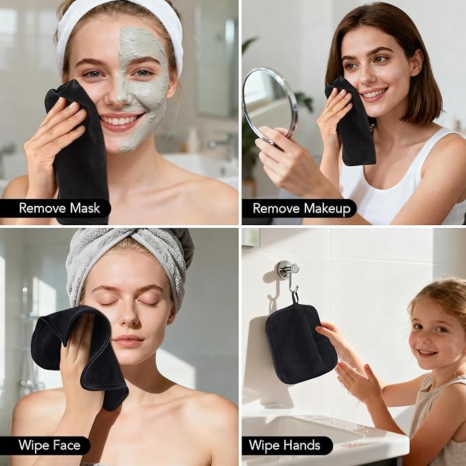 SINLAND Microfiber Facial Cloths Fast Drying Washcloth 8inch x 8inch Absorbent Face Wash Cloth Soft Makeup Remover Cloths