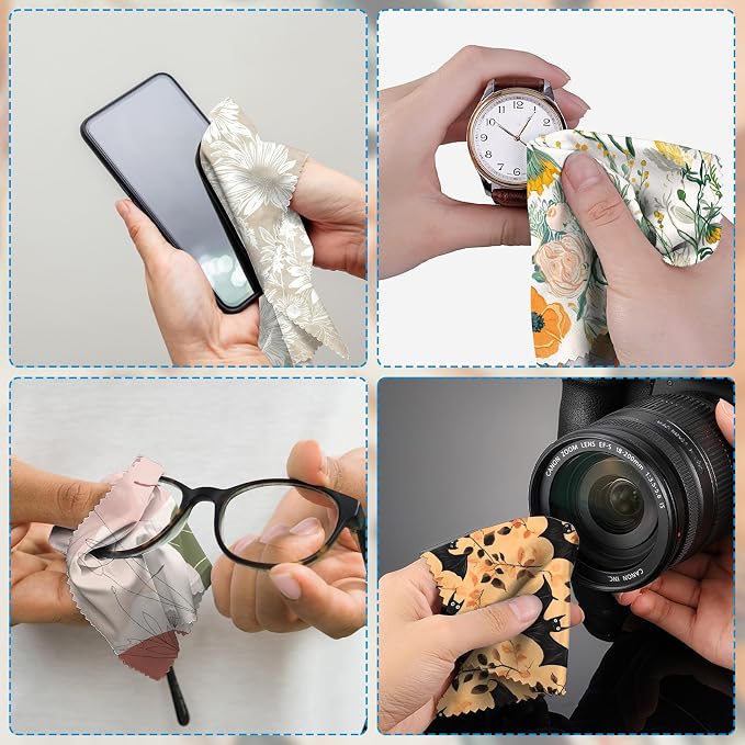 6 PCS Glasses Cleaning Cloth Eyeglass Lens Cleaning Cloth Eyeglasses Wipes Microfiber Reusable Soft for Phone Screens Camera Unisex Women Girls Cute Aesthetic (6.3"x6.3")-Floral