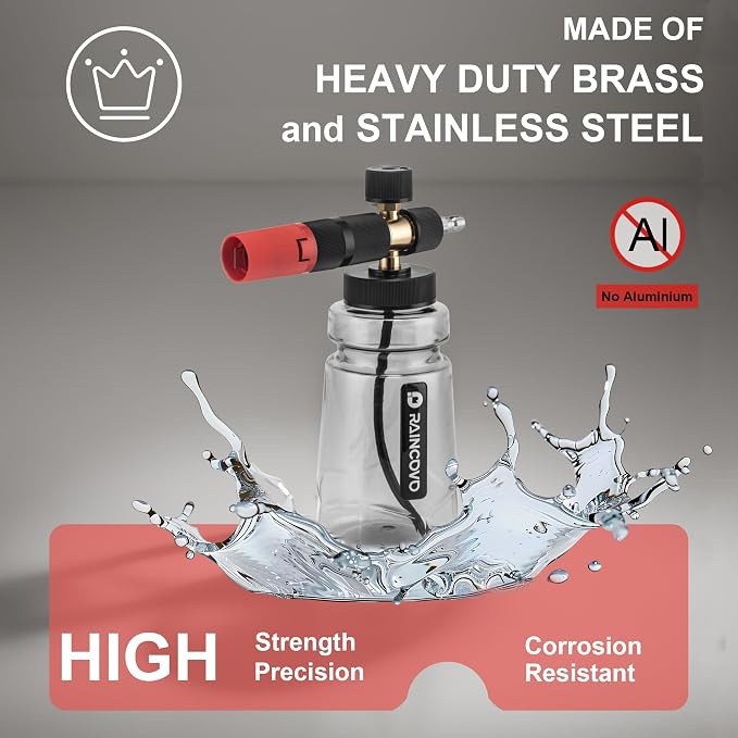 Raincovo Foam Cannon Wide Mouth for Pressure Washer, Snow Pro | Thick Snow Foam Lance for Car Wash, Adjustable Soap Cannon with 1/4 Inch Quick Connector, Additional 1.1mm Orifice Nozzle
