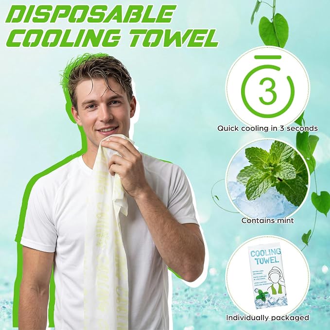 50 Count Disposable Cooling Towel, 23.6''x 7.9'' Large Cooling Body Wipes, Sports Ice Towel for Hot Weather Oversized and Extra Thick, Individually Wrapped for Sport Player