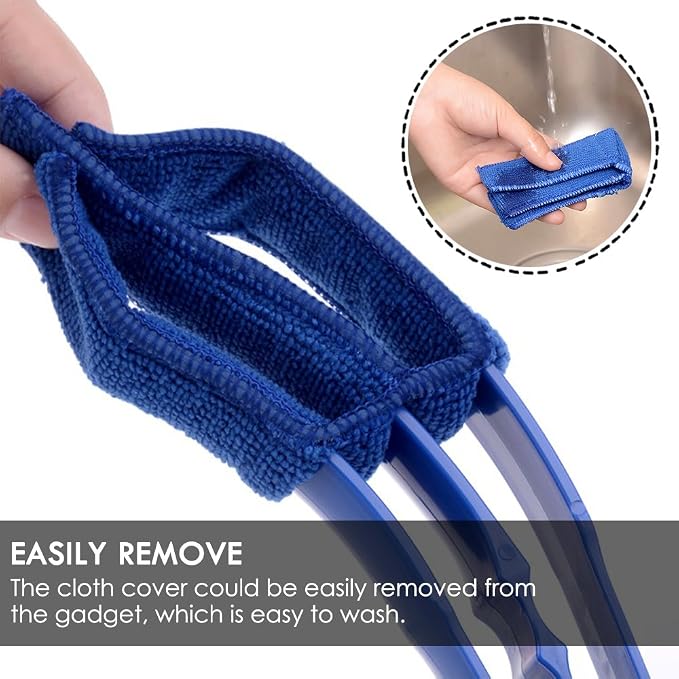 SENHAI Duster, Set of 2 Microfiber Cleaner Brush for Window Blinds, Air Conditioner, Vent, with 2 Extra Sleeves, Blue & Green, ABS Material