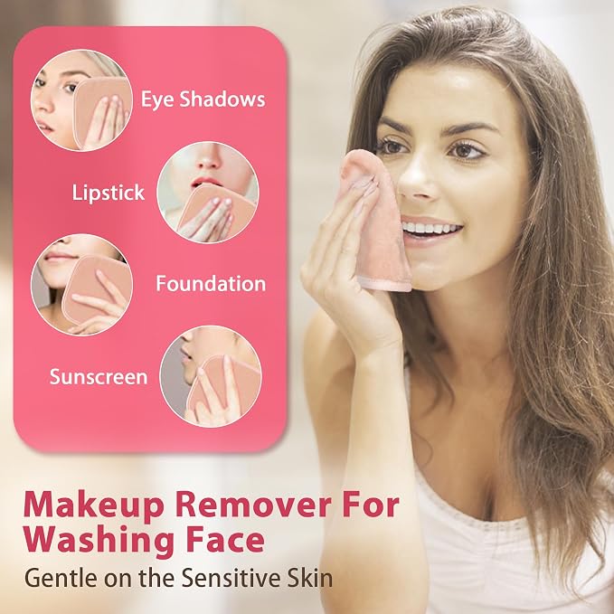 Natwag Makeup Remover Cloth, 6" x 6" Make Up Towels Reusable Face Cloth for Washing Face, 12 Pack Makeup Remover Pads Microfiber Face Washcloth with Mesh Bag, Beige