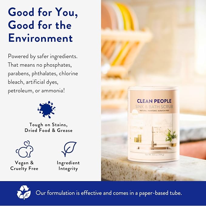 THE CLEAN PEOPLE Sink & Bath Scrub - Gently Scrub Away Tough Stains, Grease & Grime, Buffs Scratches & Eliminates Odors - 2 Pack, Citrus Scent