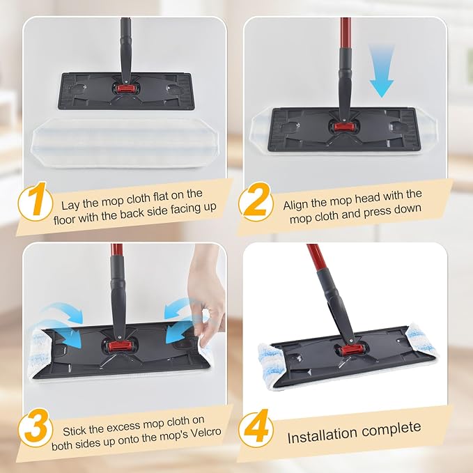Mop Pads for OCedar H2prO Flat Mop System, 6 Pack Mop Heads Replacements for Ocedar H2prO Flat Mop, Microfiber Reusable Machine Washable Durable Long-Lasting Mop Refills Safe on Various Floors