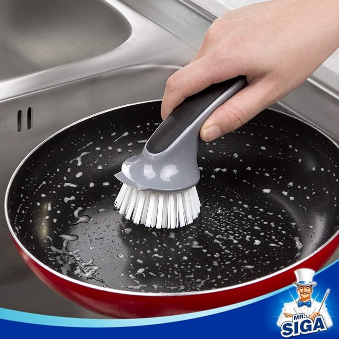 MR.SIGA Pot and Pan Cleaning Brush, Dish Brush for Kitchen, Gray, Pack of 2