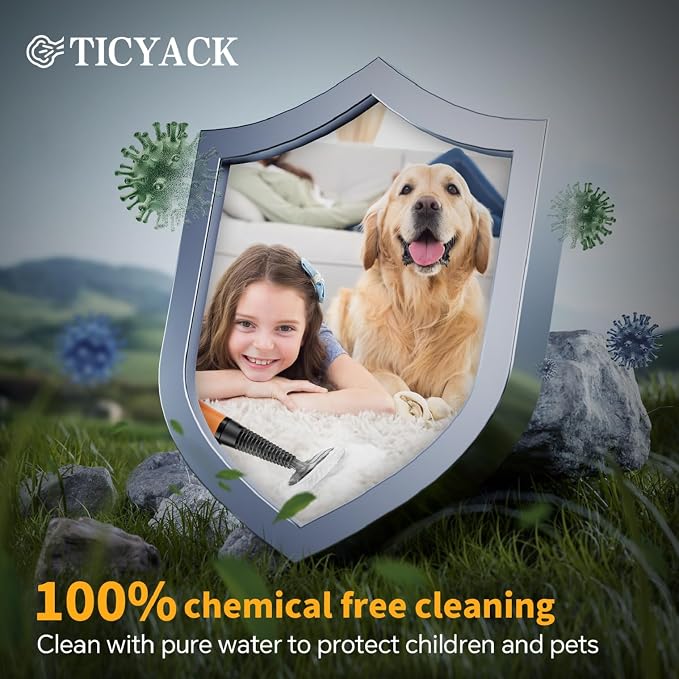 TICYACK Handheld Steam Cleaner, Steam Cleaner with 16 PCS Accessory & Safety Lock,500ML Capacity, Multi-Surface Deep Cleaning for Home, Car, Bathroom, Grout, Floor, Window (Orange)