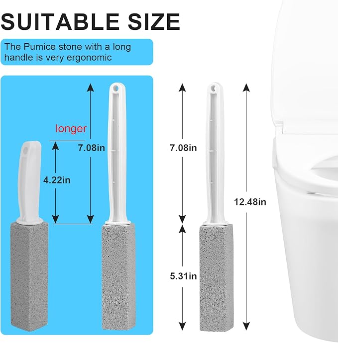 Herda 2 Packs Toilet Pumice Stone with Long Handle, Pumice Stick Removes Hard Water Ring, Calcium Deposits, Rust Buildup, pumice stone for Cleaning Stove, Bathtub, Grill, Swimming Pool, Sink