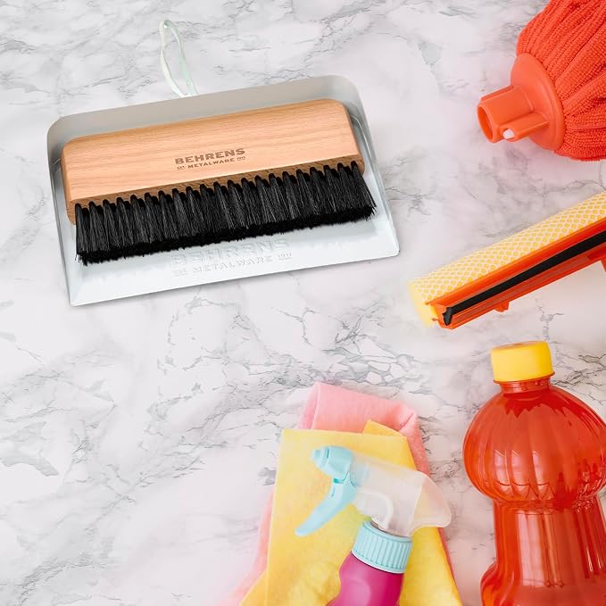 Behrens White Galvanized Dustpan & Brush Set