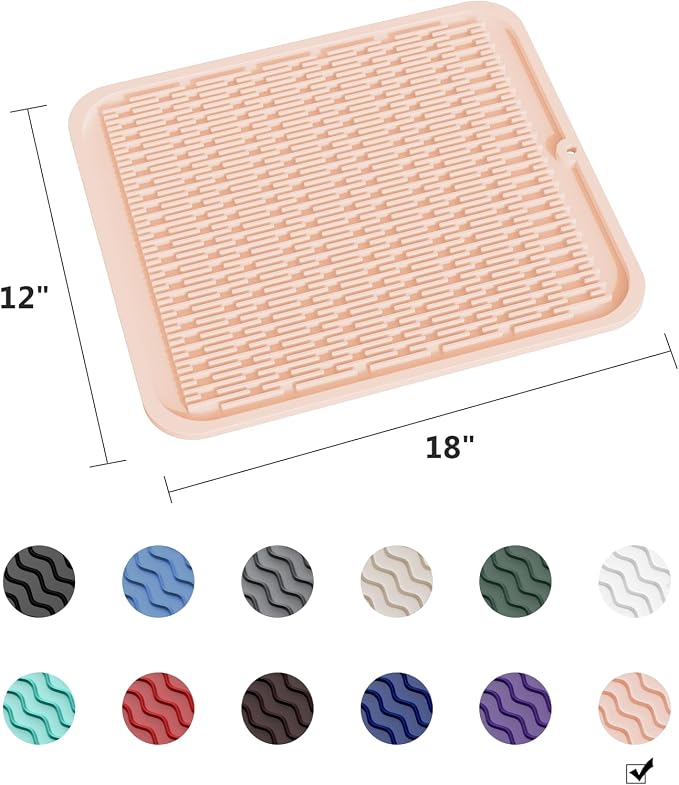 ZLR Heavy-Duty Silicone Dish Drying Mat (16" x 18" / 401 x 455mm) - XL Family-Size Thick 4mm Drainboard for Pots, Pans & Heavy Cookware - Oversized Trivet & Counter Protector, Non-Slip (Peach Pink)