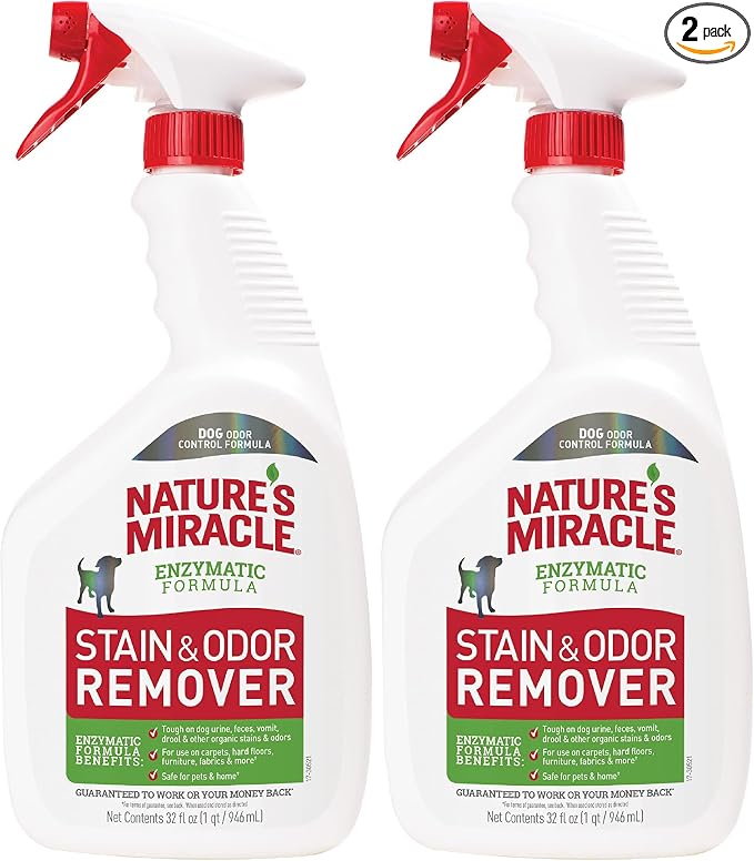 Nature’s Miracle Stain and Odor Remover Dog, 32 Ounces, Everyday Mess Enzymatic Odor Control Formula (Pack of 2)