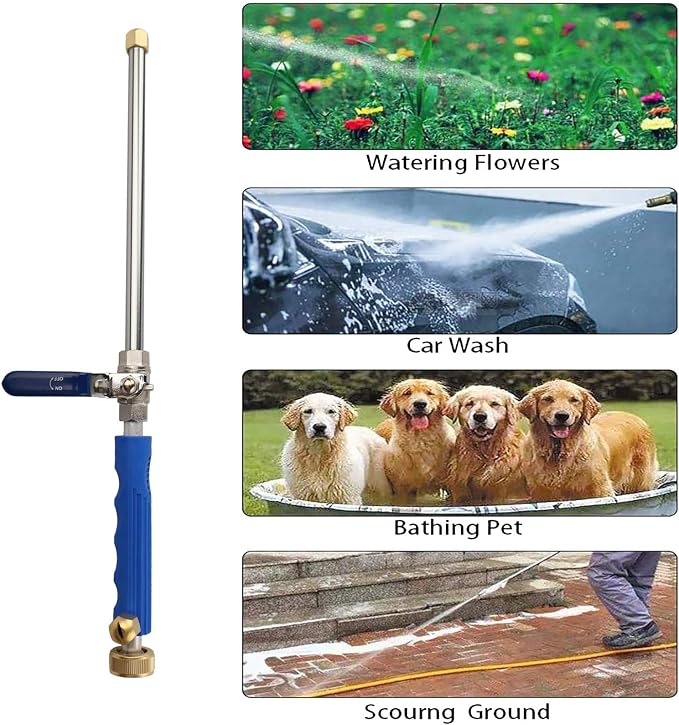High Pressure Power Washer Attachment Hose Nozzle Wand Lance | Hydro Jet Water Hose Nozzle, ,Watering Sprayer Cleaning Tool, Wand Lance for Gutter Patio Car Pet Window Glass Blue