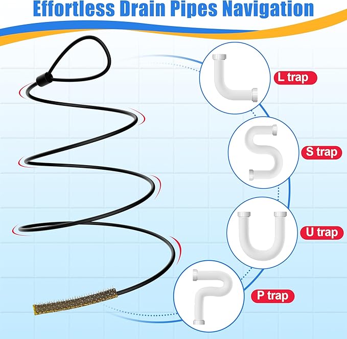 30 Inches Drain Snake Hair Drain Clog Remover, Upgraded Anti-break Metal Sink Snake with Nylon Layer, Plumbing Snake Drain Cleaner Tool for Shower Drain, Bathroom Clogs, Kitchen Sink (5 Pack)