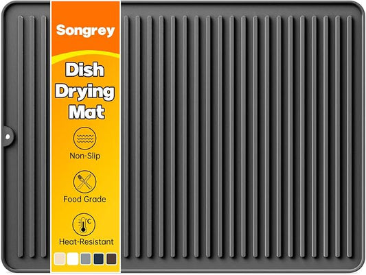 Songrey 24" x 18" Silicone Dish Drying Mat, Kitchen Counter Drying Pad for Sink Dishes or Under Rack, Multi-Use as Heat Resistant Trivet, Coffee Bar Mat