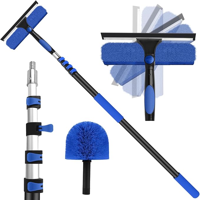 26FT High Window Washing Kit with Extension Pole | 2 in 1 Window Cleaning Squeegee Kit,Cobweb Duster with 5-20FT Telescoping Pole,High Reach Duster Kit for Outdoor, Indoor