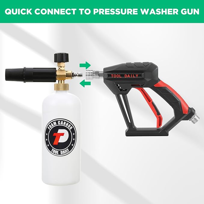 Tool Daily Short Pressure Washer Gun with Foam Cannon, Car Wash Soap 64 Oz | 5 Power Washer Nozzle Tips, 1/4 Inch Quick Connect