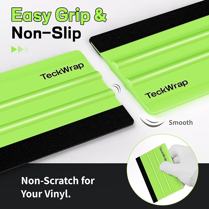 TECKWRAP 2 PCS Professional Felt Squeegee for Vinyl, No Scratch - Green | Scratch Resistant Squeegee for Decals, Inkjet Vinyl, Laminate & Wallpaper DIY Projects