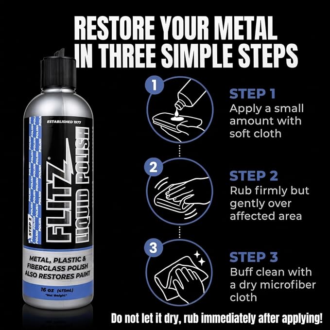 Flitz Multi Purpose Metal Polish Liquid - 16oz Bottle of USA-Made Tarnish Remover - For Aluminum, Chrome, Brass, Nickel, Silver - Non-Abrasive Metal Cleaner and Polish, Restorer (6 Pack)