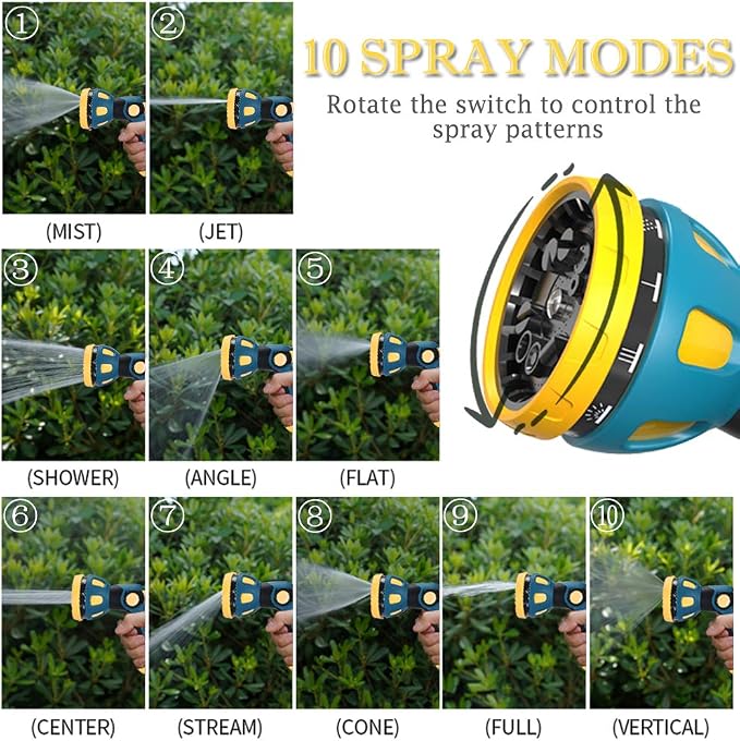 Garden Hose Nozzle - 10 Adjustable Patterns Metal High Pressure Hose Nozzle, Garden Hose Spray Nozzle with Thumb Control Design, Hose Sprayer for Garden & Lawns Watering, Cleaning, Pets & Car Washing