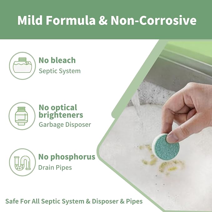 Whitecat Garbage Disposal Cleaner Tablets, 24 Pack (1 Year Supply) – Foaming Lime Deodorizer for Sink, Removes Grease & Build-Up, Bleach-Free, Safe for All Disposals