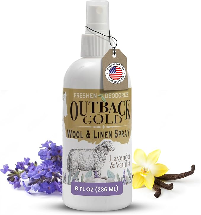Outback Gold Linen Spray, Lavender & Vanilla, Fabric Freshener, 8 fl oz | Essential-oil linen and fabric freshener for wool, bedding, and home textiles. Eco-friendly, made in USA.