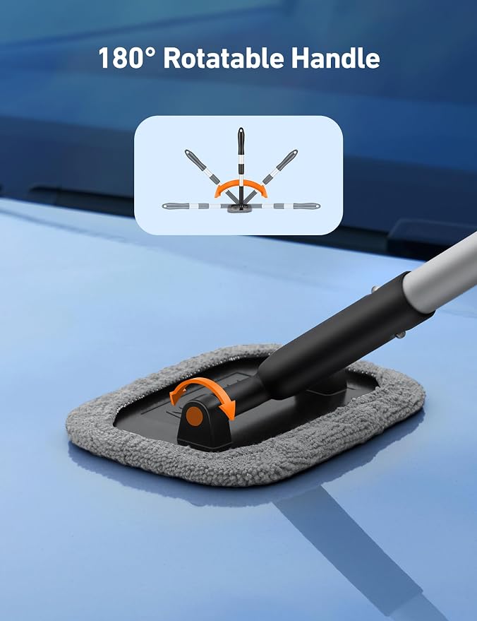AstroAI Windshield Cleaner, Microfiber Window Cleaner with 4 Reusable Washable Large Sponge Pads, Extendable 180° Rotating Handle, Fits Cars & SUVs, Includes Spray Bottle, Gray
