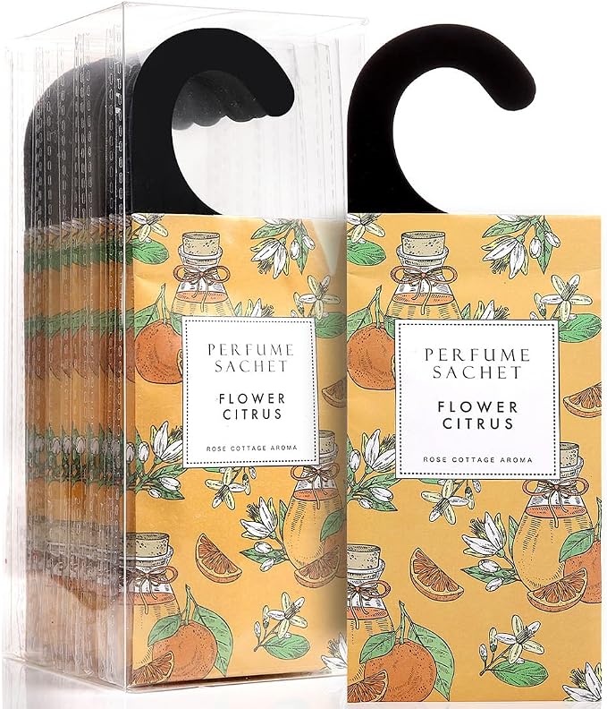 Large 12 Packs Flower Citrus Hanging Scented Sachets Long-Lasting Closet Deodorizer Air Freshener Fabric Refresher Odor Eliminator for Drawer Home Fragrance Gift Set