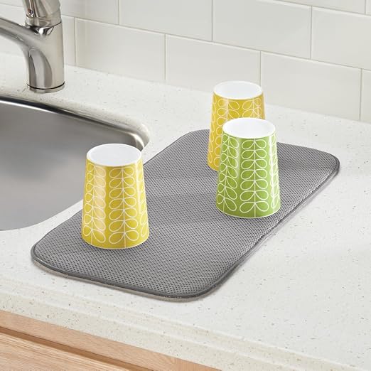 iDesign iDry Absorbent Kitchen Countertop Dish Drying Mat - 18" x 9", Mini, Pewter/Ivory