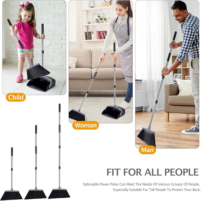 Broom and Dustpan Combo Set,55" Long Handle,Charcoal | Heavy Dust,Dustpans with Broom Combo,House Accessories for Home, Kitchen,Office,Classroom,Apartment,Pet Hair