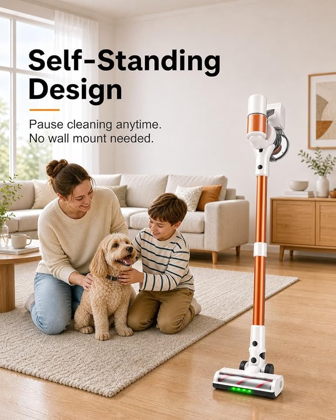 Cordless Stick Vacuum Cleaner, 2 Batteries 110 Mins for Home, Pet Hair | 600W 50KPA Powerful, Self-Standing, Tangle-Free Brush, LED Display, Vacuum Cleaner for Hardwood Floor, Carpet