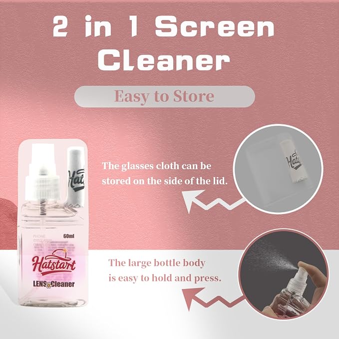 2-Pack Eye Glasses Cleaner Spray, Travel-Sized Screen Cleaning Kit with Touchscreen Mist for iPhone, Sunglasses, Computer, Laptop Screens, Phone Electronics with Eyeglass Cloth and Case Lid - Hatstart