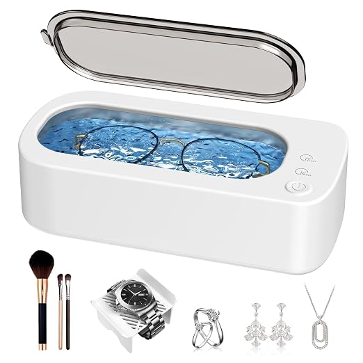 Ultrasonic Jewelry Cleaner Machine: 48KHz Ultra Sonic Cleaner for Jewelry,Eyeglass,Rings,Watch Band,Dentures,with Dual Cleaning Modes,350ML 304 Stainless Steel Tank,Gift for Wife,Mom,Daughter