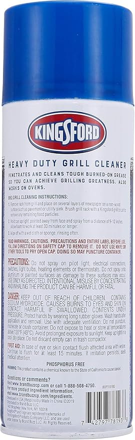 Kingsford Heavy Duty Foaming Grill Cleaner Spray for Charcoal and Gas Grills, Degreaser, Cuts Grease and Burnt-On Food, 14.5 oz, 2 Pack