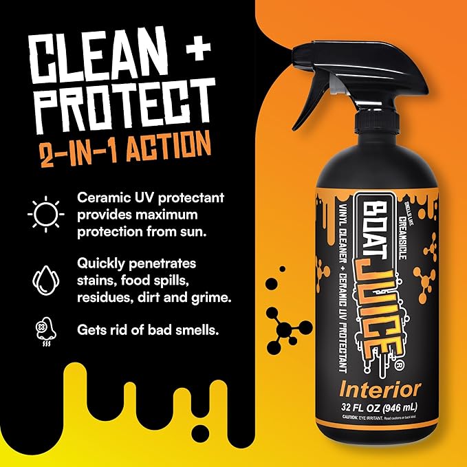 Boat Juice Interior 2-in-1 Vinyl Boat Seat Cleaner & Ceramic UV Protectant Spray | Marine Interior Detailing | Upholstery, Carpet & Plastic | Orange Creamsicle Scent | Made in USA