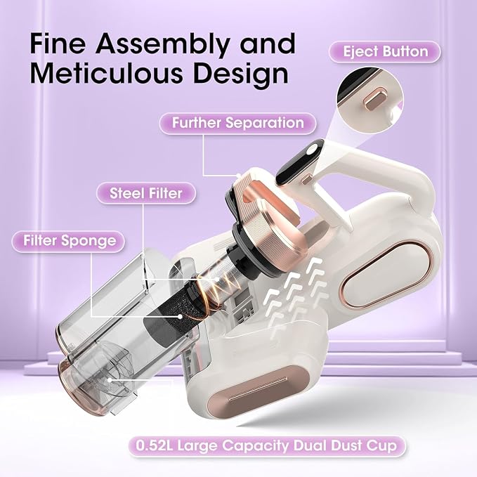 Mattress Vacuum Cleaner Cordless 16Kpa Bed Handheld Vacuum, Vacuum Cleaner with 253.7nm UV-C Light,HEPA Filter & Ultrasonic, Portable Vacuums for Bed Sofa Couch Crib Gifts for women men her white
