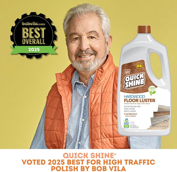 Quick Shine Hardwood Floor Luster 64 oz, Natural Looking Shine | Plant Derived Carnauba Polish, Renew & Protect, Streak & Haze Free, Non-slip, pH Neutral, No PFAS, EPA Safer Choice