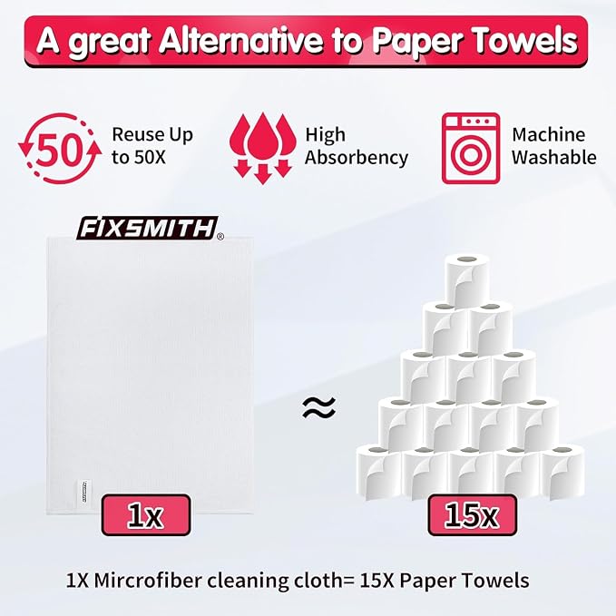 FIXSMITH White Microfiber Cleaning Cloth -Pack of 24, Highly Absorbent Cleaning Rags, 16"X12" All Purpose Cleaning Towels for Housekeeping, Kitchen, Car, Lint Free and Reusable Microfiber Towels