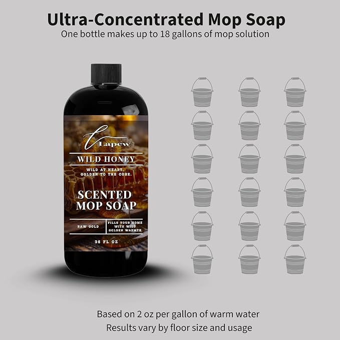 Lapew Wild Honey Scented Mop Soap - Luxury Floor Cleaner Concentrate for Mopping Tile, Laminate, Vinyl & Hardwood | Streak-Free, Low-Foam | 36 oz
