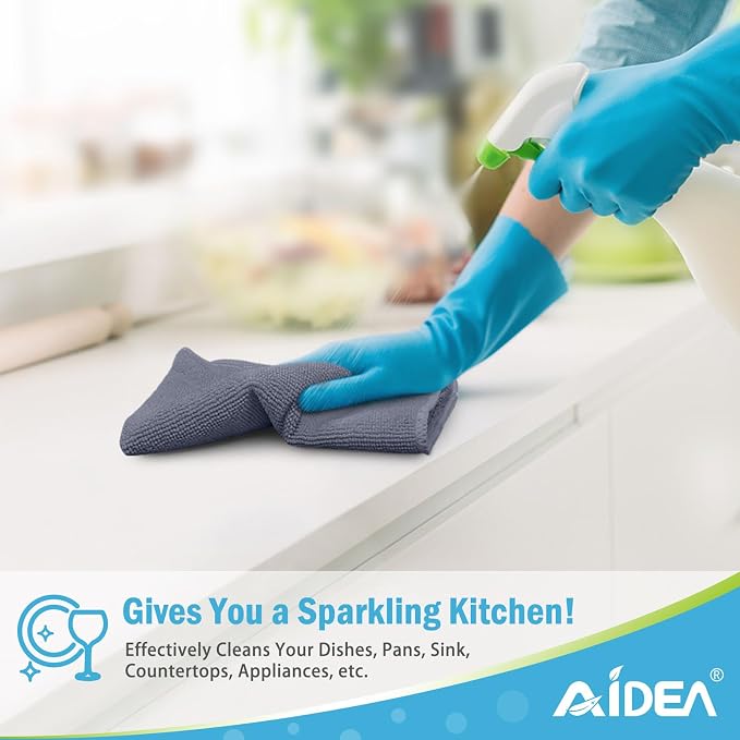 AIDEA Gray Microfiber Cleaning Cloth-24PK, Cleaning Rags 12"x 16" Absorbent | Microfiber Towels for Cars Lint Free, Reusable Microfiber Towels, Kitchen Towel Dusting Cloth, Dish Rags, Bulk Cleaning Towel