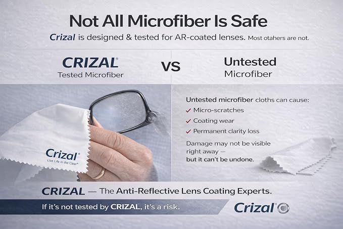 Crizal Microfiber Cleaning Cloths for Eyeglasses – Designed & Tested by CRIZAL®, Trusted for Advanced AR Lens Coatings – Developed for Today's Premium Lenses – 4 Pack