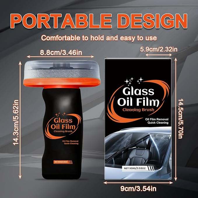 Glass Oil Film Remover for Car, Hand-Held Glass Emulsion Cleaner, Glass Cleaner Automotive Oil Film Cleaning Brush for Car Windows, Windshield and Mirrors, Improve Driving Visibility