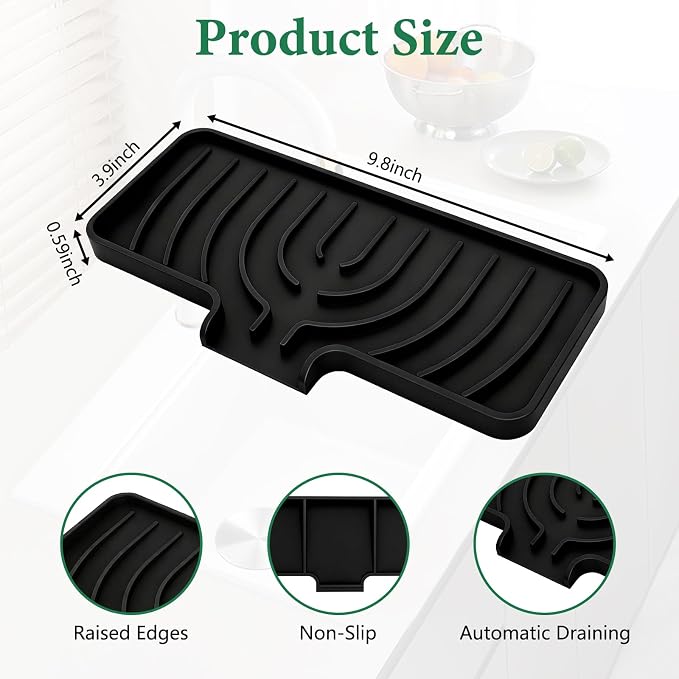 GUUKIN Sponge Holder for Kitchen Sink, Sink Caddy and Soap Tray | 10x4 inch Kitchen Sink Organizer | Compatible with Scrub Daddy, Kitchen Sink Accessories (Black)