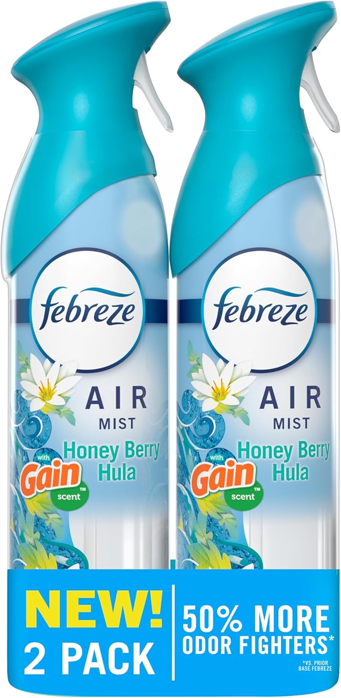 Febreze Air Mist, Air Freshener Spray, Odor Fighting Room Spray, Deodorizer for Home Bathroom Kitchen Office Apartment Dorm Room Classroom, Gain Honey Berry Hula Scent, 8.1oz (Pack of 2)