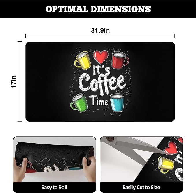 Dish Drying Mat Large Coffee Mat Absorbent Drying Mat for Kitchen Counter Coffee Bar Accessories 32"x 17", Coffee Time