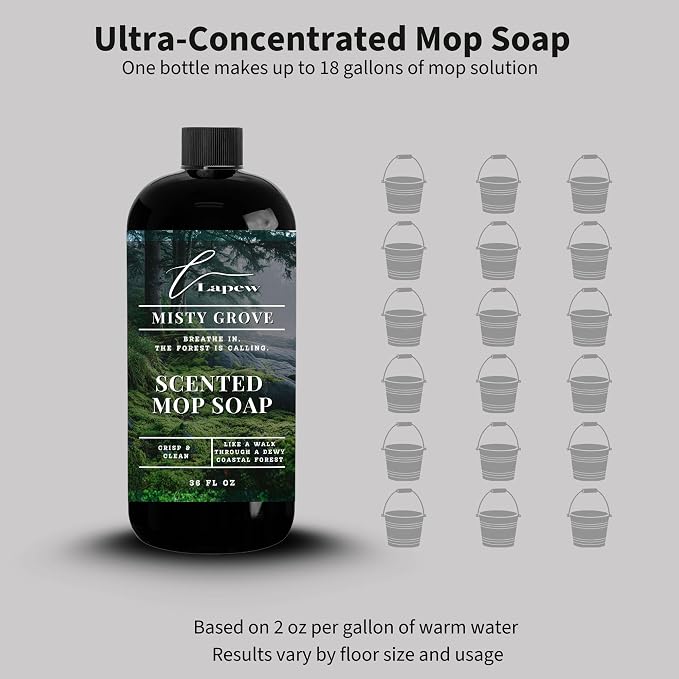 Lapew Misty Grove Scented Mop Soap - Luxury Floor Cleaner Concentrate for Mopping Tile, Laminate, Vinyl & Hardwood | Streak-Free, Low-Foam | 36 oz