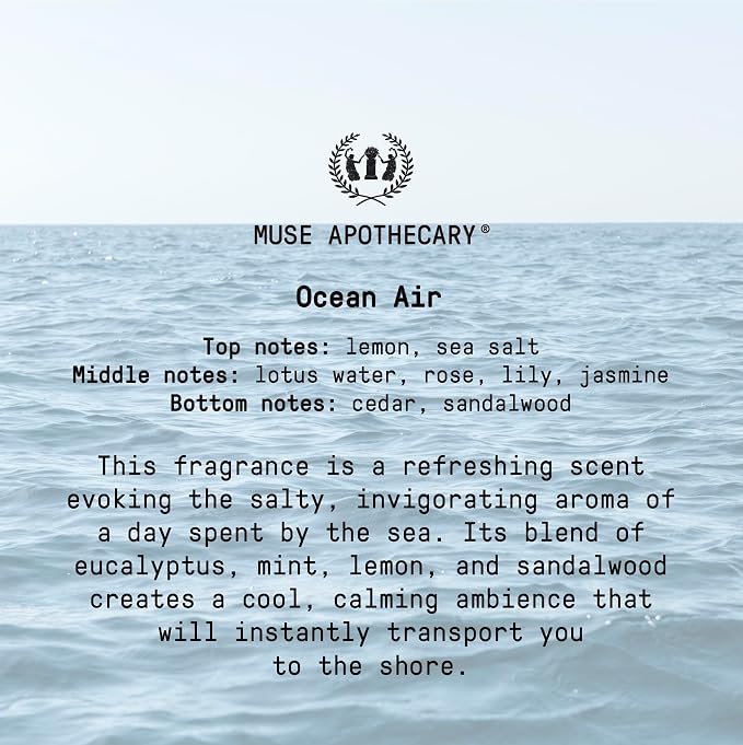 Muse Apothecary Home Ritual Active Odor Eliminator Spray - Furniture Deodorizer Spray & Bathroom Odor Eliminator for Home - Essential Oil Air Freshener - 8oz, Ocean Air